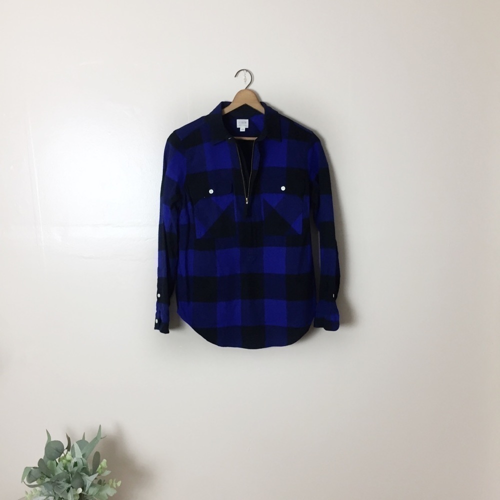 [J. Crew Factory] Blue & Black Buffalo Plaid Top